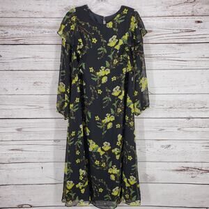 Who What Wear Women's Black Floral Chiffon Ruffled Midi Dress Size X